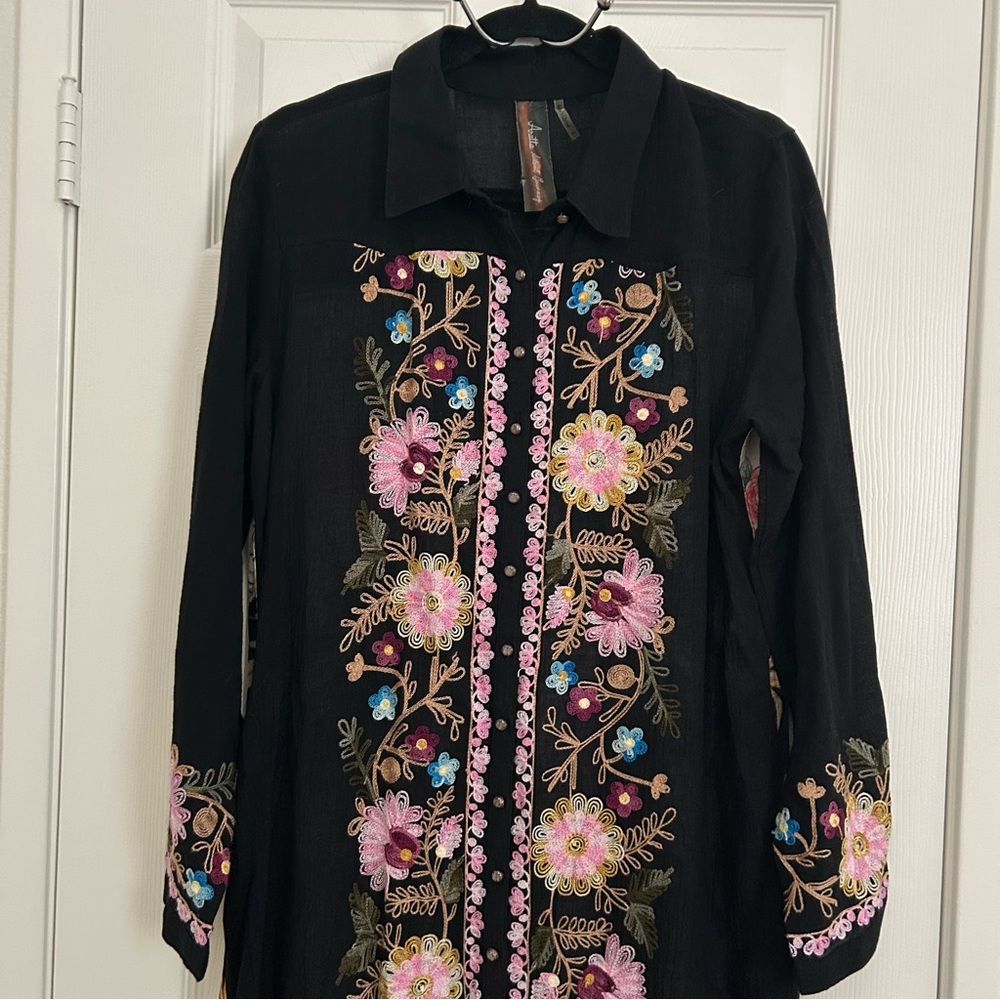 Anthropologie Aratta Silent Journey Embroidered Duster | Size M - Picture 4 of 11